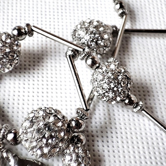 Layla Fireball Disco Ball Rhinestone Chrome Silver Tone Chico's Brand Necklace - Picture 4 of 8